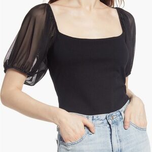 Free People Convertible Puff Sleeve Top Black